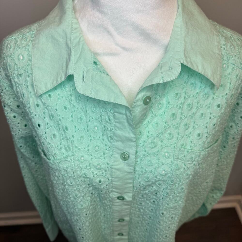 Jessica London Size 16 mint sorbet button up eyelet top 100% Cotton - Picture 9 of 11